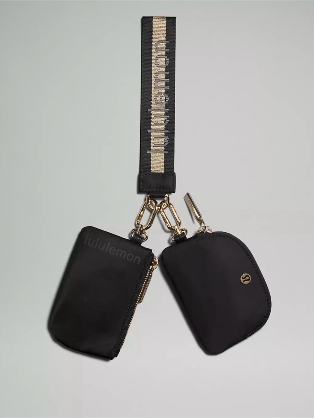 Lululemon Dual Pouch Wristlet Black Gold White Opal